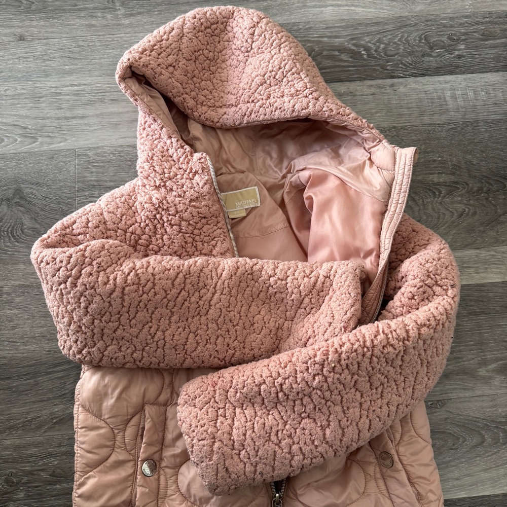 MICHAEL by Michael Kors Girls Pink Puffer Hooded Coat Size 10-12y - Picture 4 of 5